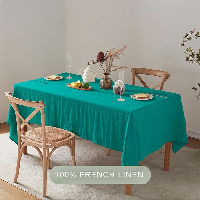 TOSMO 100% French Linen Rectangle Tablecloth, 84LX60W Prewashed Natural Linen Table Cloth for Farmhouse Dining, Buffet Parties, Picnic, Events, Weddings & Restaurants