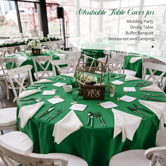 8 Packs Green Round Tablecloth - 90 Inch, Premium Polyester Table Cloth for Round Tables, Washable Fabric Table Covers for Wedding, Party, Banquet, Dining Tables and Camping