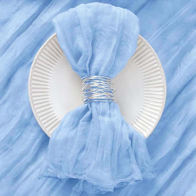 DeZerlor 12 Pack Light Blue Cheesecloth Napkins Spring Cloth Napkins Set of 12 Baby Blue Dinner Napkins Bulk 21x21 Inches for Wedding Bridal Shower Baby Shower Parties