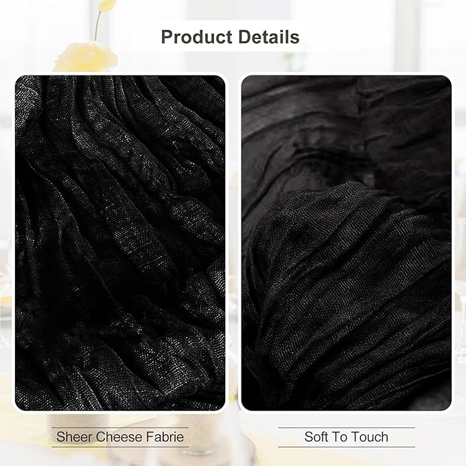 10 Pack Black Cheesecloth Table Runner 35x120 Inch 10Ft Rustic Gauze Cheese Cloth Thanksgiving Table Runner Sheer Cheesecloth Table Runners for Wedding Party Bridal Shower Decoration