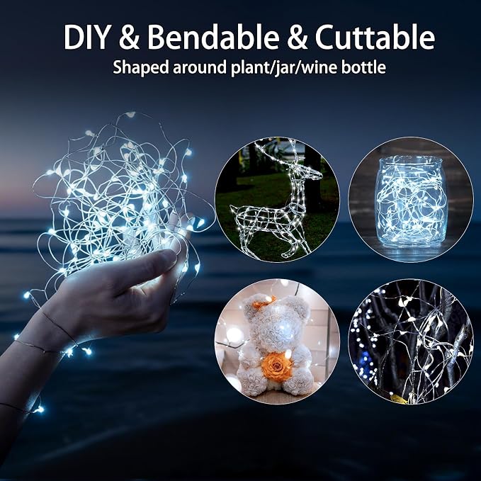 VOOKRY 16 Pack 10 ft 30 LEDs Fairy Lights Battery Operated, Waterproof Silver Wire Mini String Lights, Firefly Starry Moon Lights for Jars DIY Wedding Party Bedroom Patio Christmas Decor(Cool White)