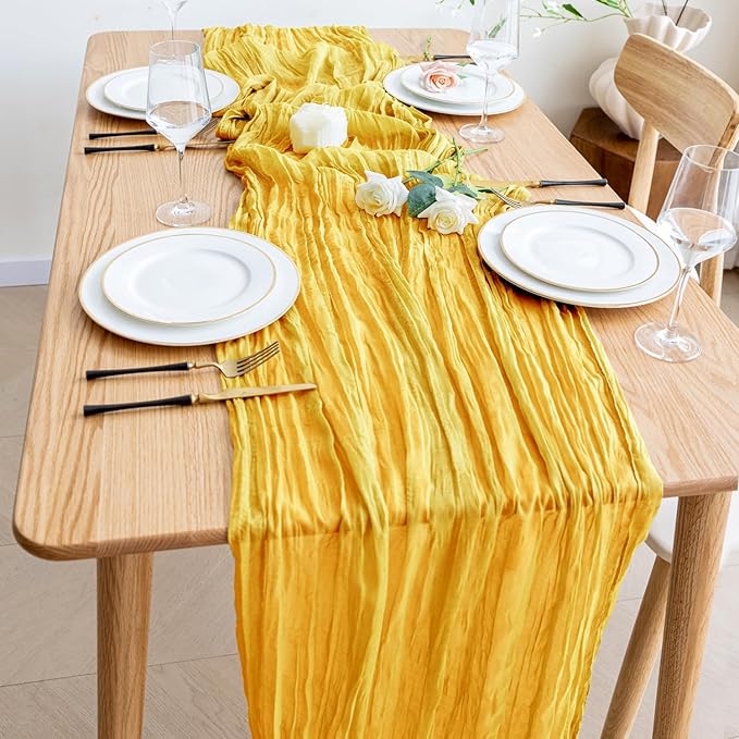 Wokceer Cheesecloth Table Runner 3Pack 10FT Gold Christmas Gauze Cheese Cloth Table Runner for Party Easter Rustic Sheer Table Runners for Baby Bridal Shower Wedding Table Decor