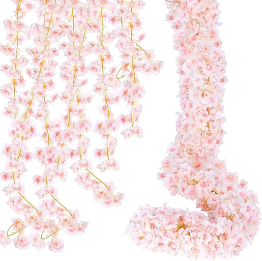 32 Pack 188.8 ft Cherry Blossom Garland Artificial Cherry Flower Hanging Silk Vines Pink Garland Spring Flower for Wedding Party Home Arch Porch Garden Outdoor Decor