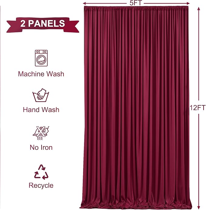 10x12 Burgundy Backdrop Curtains for Wedding Party Wrinkle Free Backdrops Curtain Drapes Fabric Decorations Maroon Photo Back Drop Cloth for Baby Shower Photography Stage Reception 5ft x 12ft,2 Panels