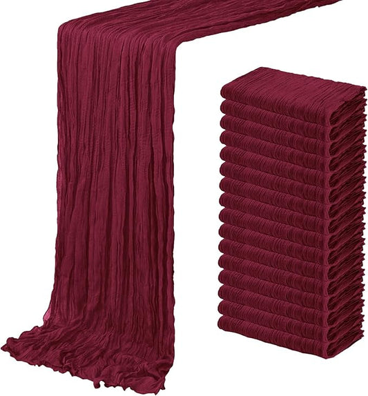 16 Pack Burgundy Cheesecloth Table Runner 20 x 120 inch Gauze Table Runners 10 FT Long,Semi Sheer Boho Cheese Cloth Fabric Table Runner Bulk for Party,Wedding,Baby Shower,Bridal Shower Decoration
