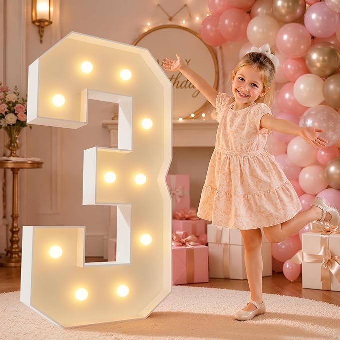 imprsv 4FT Marquee Numbers,DIY Light Up Numbers for 30th Birthday Decorations, Party Party Decorations,Anniversary Party Decor,Mosaic Number for Balloons Number 3,Pre-Cut Foam Board Kit