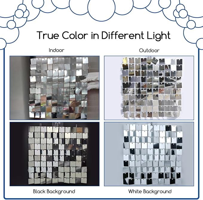 COKAOBE Silver Shimmer Wall Backdrop, 24PCS Square Sequin Shimmer Backdrop Panel, Photo Backdrops for Birthday, Anniversary, Wedding, Graduation & Bachelorette Party Decoration