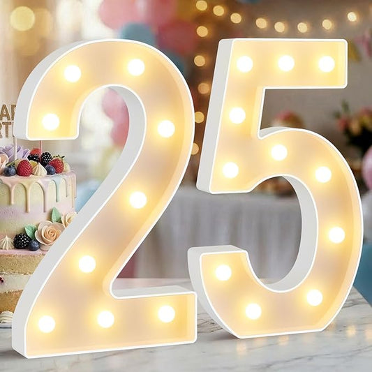 12.6 Inch LED Marquee Light Up Numbers 25, 25th Birthday Number Lights as Gifts for Women Men, Lighted Marquee Numbers for Anniversary Party Night Light Table Decorations