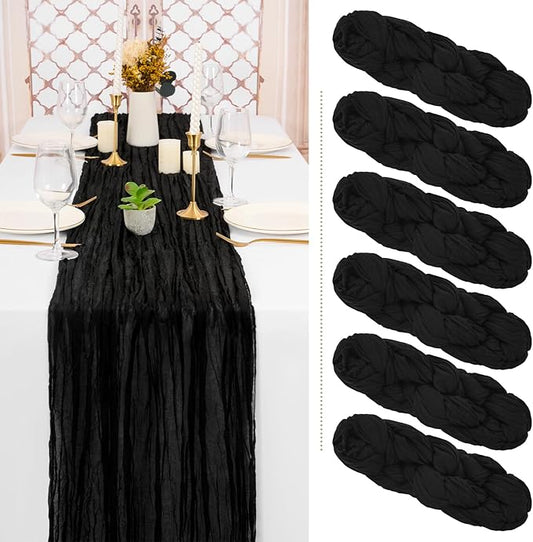 6 Pack Halloween Table Runner 10FT Black Cheesecloth Table Runner 35 x 120 Inch Long Semi-Sheer Gauze Fabric Boho or Rustic Wedding Table Decor for Bridal Shower Baby Shower Holiday Party