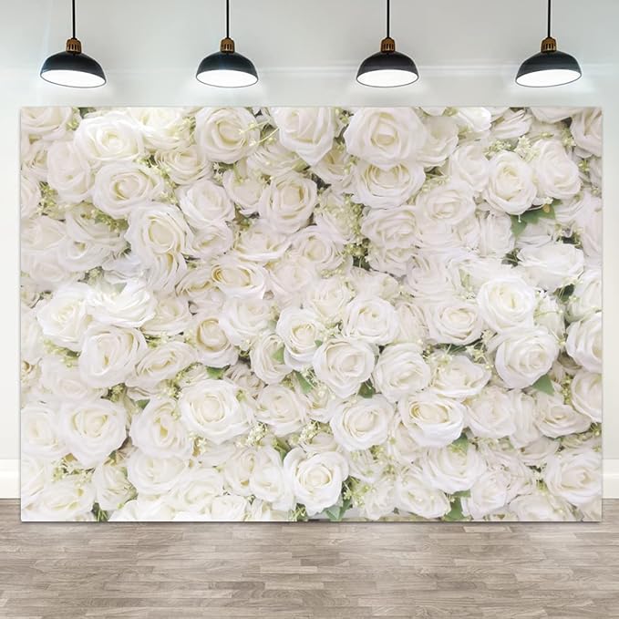 20x10ft Flower Backdrop White Rose Floral Photography Background Engagement Ceremony Bridal Shower Wedding Party Banner Decorations Kids Birthday Newborn Baby Shower Portrait Photo Booth Prop