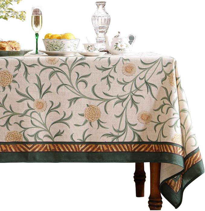 patdrea Vintage French Linen Tablecloth,Rectangular,118"x67"-Botticelli | Elegant Table Cloth for Rectangle Table,Sage Green Floral Vine Patterned,for Dining Room Tea Party Thanksgiving