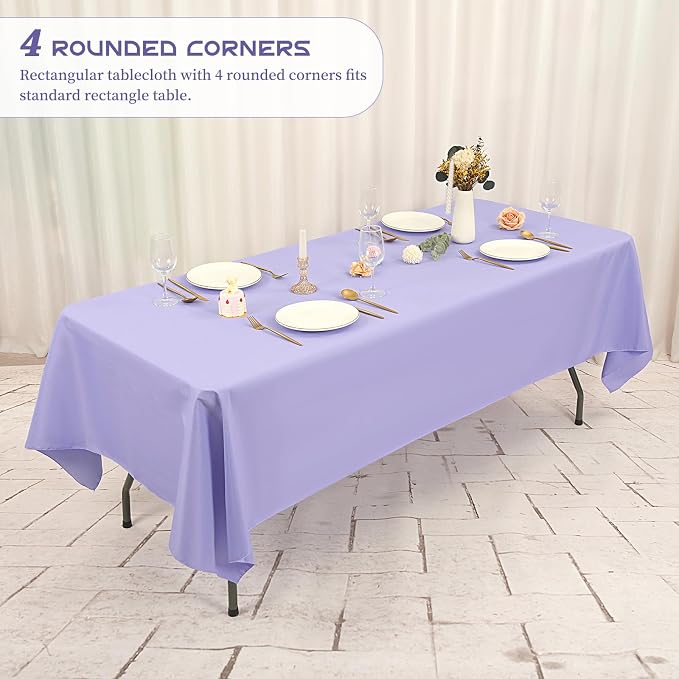 Showgeous 4 Pack Lavender Rectangle Tablecloth 60 x 102 Inch, Wrinkle Resistant Washable Polyester Table Cover for Wedding Dining Table Buffet Parties and Camping