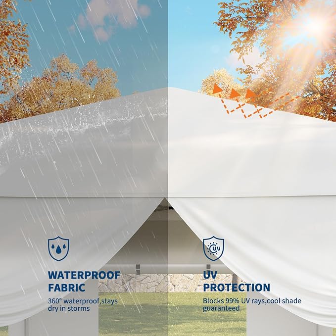 Garvee 10x10FT Pop Up Canopy with Sidewalls, Outdoor Canopy Tent with SandBag & Carry Bag for Commercial Events, Camping, Backyard Parties, White