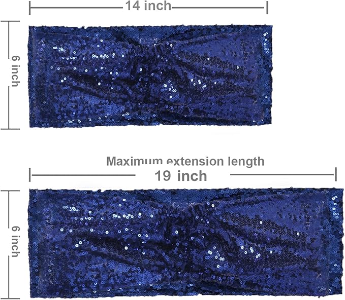 Eternal Beauty Pack of 50 Navy Blue Chair Sashes Band Bows Sequin Chair Sashes for Wedding Cover Decorations