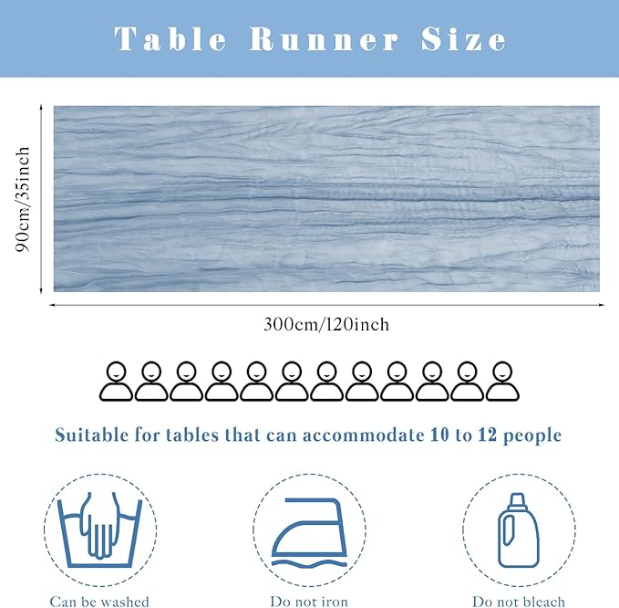 Dusty Blue Cheesecloth Table Runner 10FT Runner for Tables 35 x 120 Inches Long Gauze Boho Fabric Table Runner Decoration Rustic Sheer Runner for Wedding Birthday Baby Shower Party (Dusty Blue)