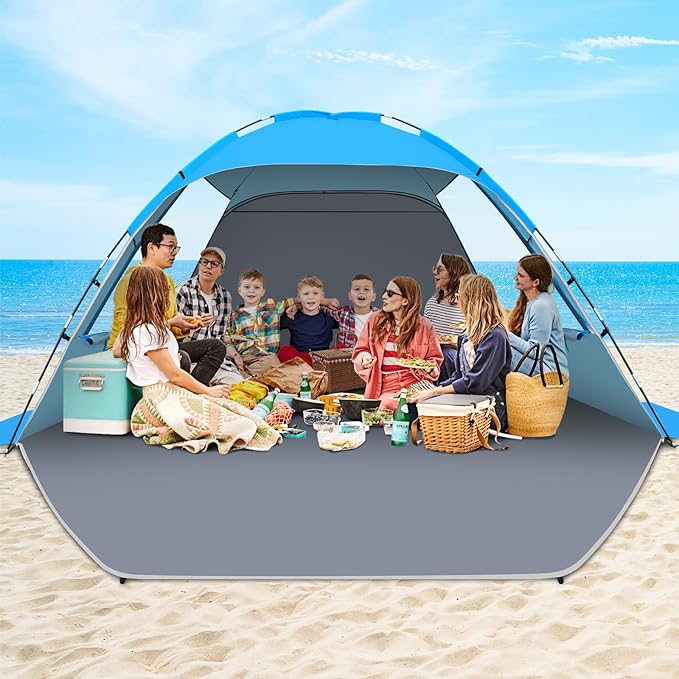 Gorich Beach Tent Sun Shelter for 3/4/6/8/10 Person with UPF 50＋ UV Protection, Lightweight & Easy Setup Beach Shade Canopy, Portable Beach Shade Tent Beach Cabana