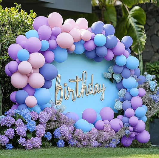 Purple Blue Pink Balloon Garland Double Stuffed Lavender Lilac Dusty Blue Pastel Balloon Arch Kit For Baby Shower Gender Reveal Baptism Birthday Party Decoration