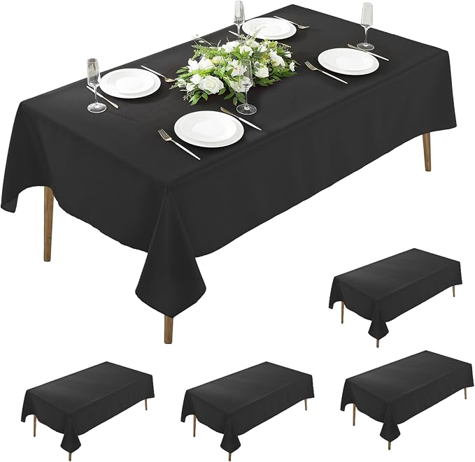 5 Pack Rectangle Tablecloth, 60 x 102 Inch Black Table Cloth, Polyester Fabric Washable Table Cloth for Home, Party, Wedding or Restaurant Use