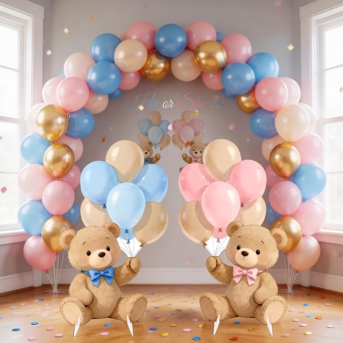 2Pcs Gender Reveal Bear Cardboard Cutouts Standup, Pink Blue Bear Baby Shower Birthday Party Decorations, He or She Photo Booth Props Yard Signs with Stakes & Stands for Indoor Outdoor Use