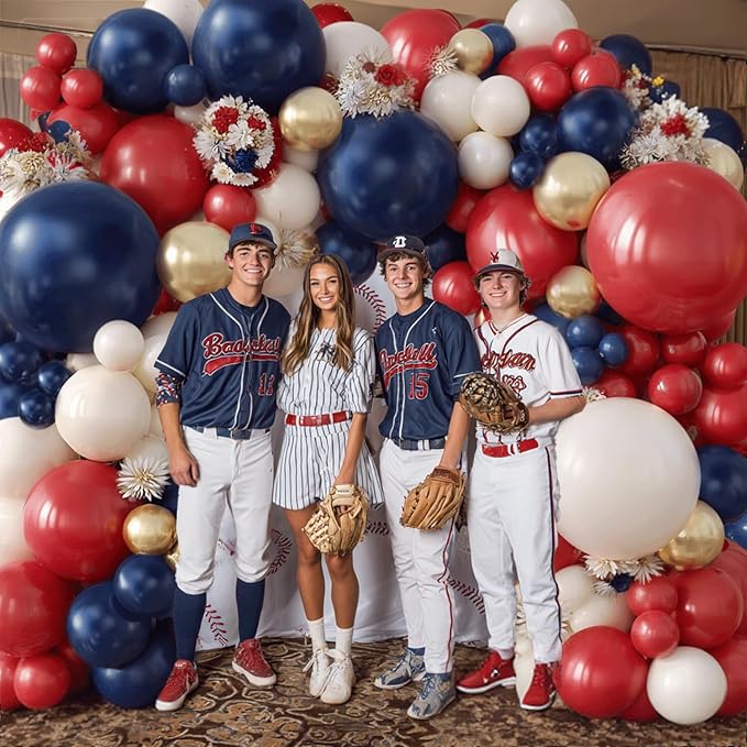 Red White and Blue Balloons Arch Kit - 124 PCs Double Stuffed Red Navy Blue Sand White Gold Latex Balloons for Graduation Birthday Party Veterans Day Decorations