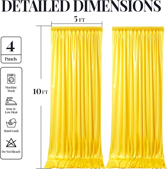 20x10ft Yellow Gold Glitter Backdrop Curtain for Parties, Wrinkle Free Satin Photo Backdrop Drapes 4 Panels 5x10FT Shimmer Back Drop Cloth for Wedding Birthday Baby Shower Photography Background Decor