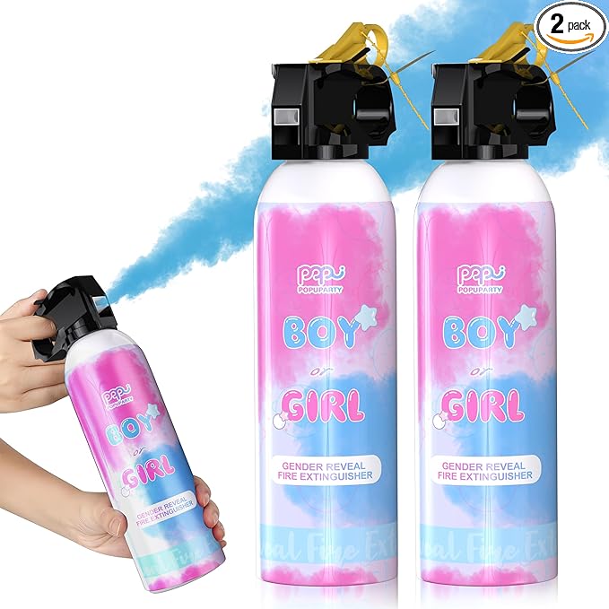 POPUPARTY Blue Gender Reveal Fire Extinguisher 2 Packs, Gender Reveal Smoke Bombs with 100% Biodegradable for Baby Boy Gender Reveal Decorations, Party Supplies
