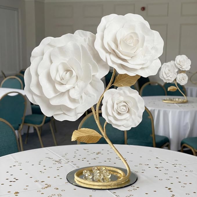 Norme 3 Pcs Wedding Artificial Giant White Velvet Rose 12, 16, 20 Inch Wedding Rose Petals Big Paper Flowers Giant Flower for Decorations Large White Flowers for Valentine, Home Decor, Anniversary