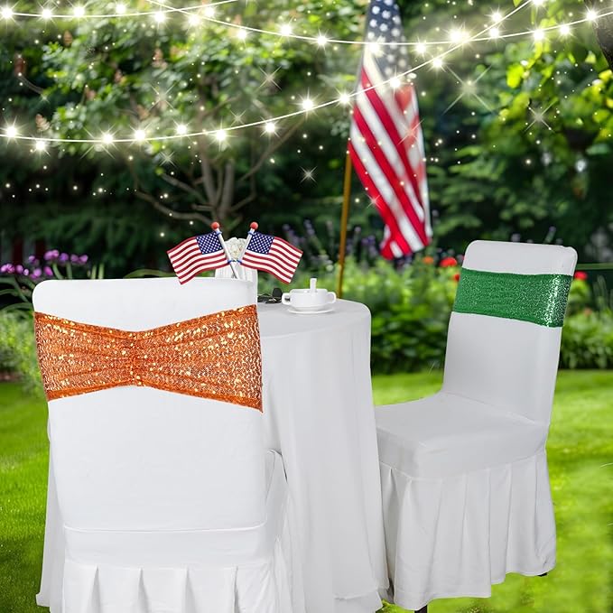 Eternal Beauty Set of 10 Orange Chair Sash Band Bows Sequin Chair Sashes for Wedding Cover Decorations