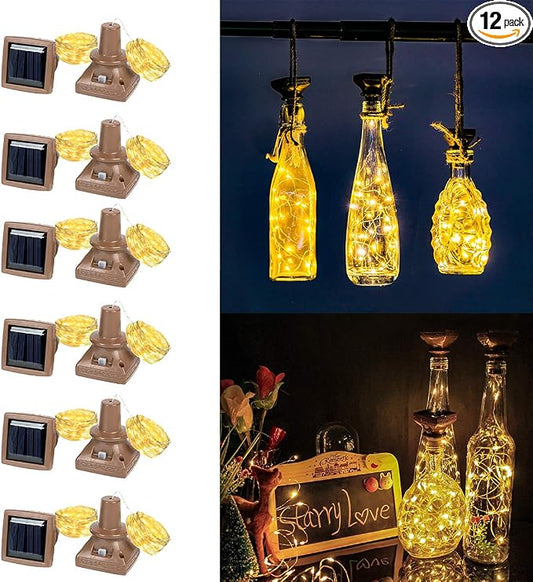 Solar Wine Bottle Lights - 12 Packs, 20LED Outdoor Waterproof Fairy Light Strings for Recycling Bottle Decoration