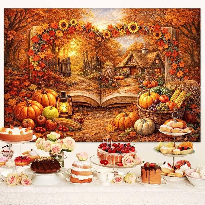 5 x 3 ft Fall Photo Backdrops for Photography Autumn Fairy Wonderland Storybook Pumpkin Magic Garden Thanksgiving Backdrop Maple Leaves Thanksgiving Photoshoot Portrait Photo Backdrops Decorations