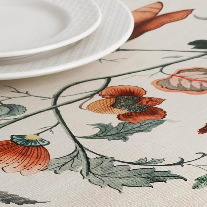 Maison d' Hermine Table Cloth Round Table 100% Cotton 63 Inches Fall Tablecloth Reusable Everyday Use for Thanksgiving Christmas Decorations Dining Farmhouse Party (Dalida)