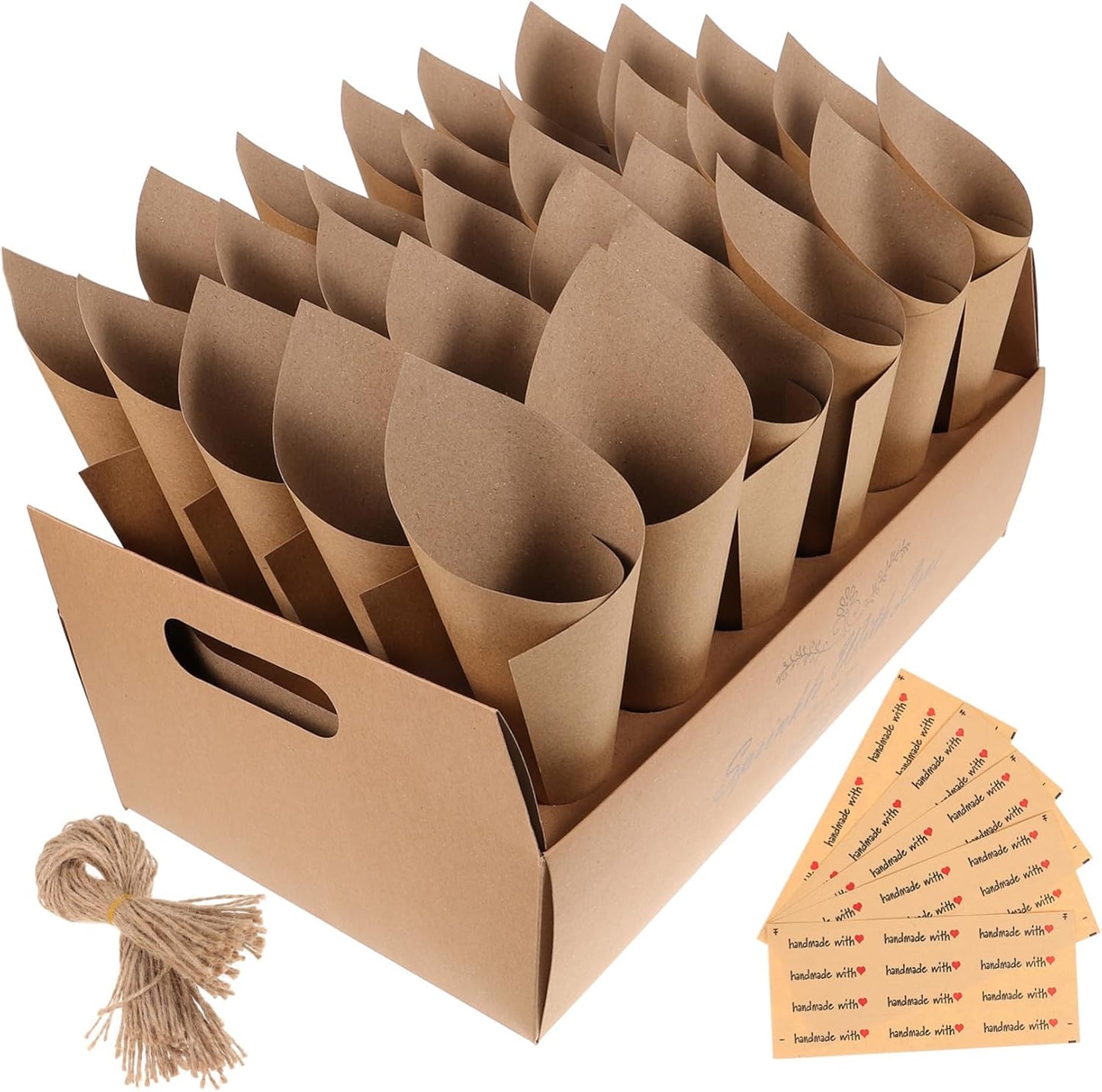 CIMAXIC 30-hole Kraft Paper Cones Box Set Wedding Party Favor Box Confetti Cone Holders for Decorative Party Favors