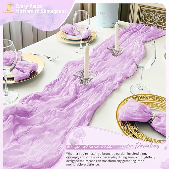 18 Pack Lilac Purple Cheesecloth Table Runner 17 x 108 inch Boho Gauze Table Runner Rustic Sheer Cheese Cloth Table Decorations for Wedding Party Baby Bridal Shower Birthday Holiday Home