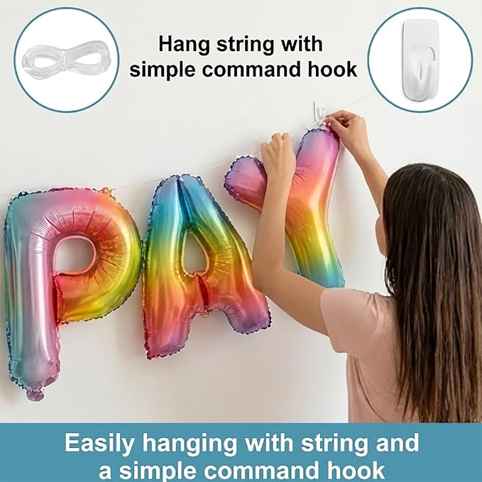 Rainbow Happy Birthday Banner Foil Letter Balloon, 14 Inch 3D Colorful Patterned Reusable Mylar Foil Letters, Birthday Decorations (Birthday Banner 4)