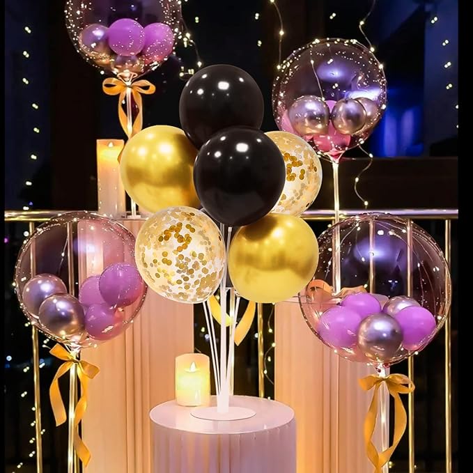 ZJDHPTY 5Set Black and Gold Balloon Stand Centerpiece Table Decorations | Milestone 60th 70th 40th 50th Birthday Decorations,Graduation Retirement Wedding Anniversary New Years Eve Party Supplies