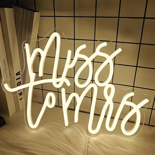 Miss to Mrs Neon Sign for Bridal Shower Decor Dimmable Led Wedding Neon Sign for Backdrop, Miss to Mrs Neon Light for Wall Decor Warm White Party Banner Bridal Shower Decoration