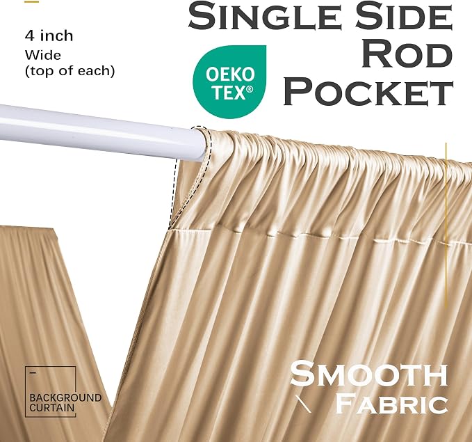 50ftx40ft Champagne Khaki Ceiling Curtain for Wedding Parties – 10 Panels Wrinkle-Free 40 FT Long Tent Draping Curtains for Wedding, Birthday & Theme Parties, 40ft Height with Rod Pocket