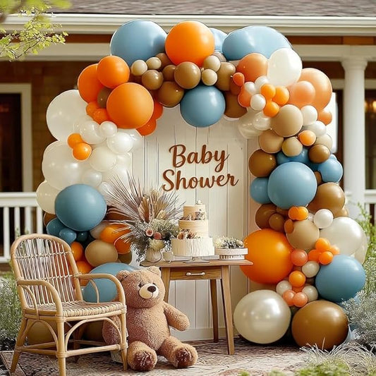 Blue Orange Balloon Garland Double Stuffed Dusty Blue Brown Nude Balloons Pearl White Sand Balloon Arch Kit for Birthday Baby Shower Bridal Wedding Gender Reveal Graduation Party Decorations