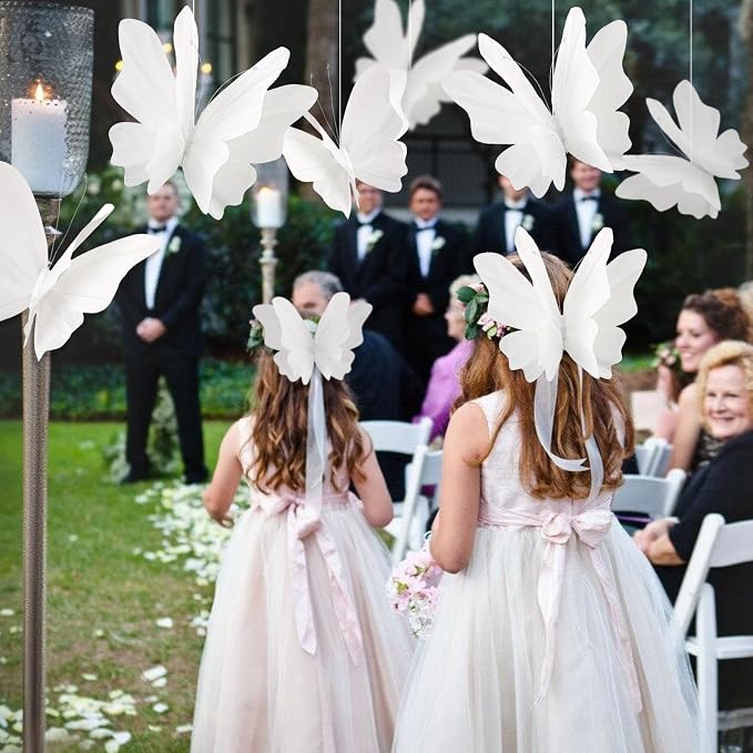 SUNBEAUTY Large White Paper Butterflies 3D Butterfly Party Decorations Giant Hanging Butterflies for Baby Shower Girls Women Birthday Wedding Wall Decor Spring Garden Mariposas Grandes para Decor