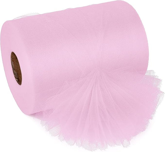 Light Pink Tulle Ribbon 6 Inch x 100 Yards Soft Mesh Fabric for DIY Crafts Wedding Decorations Sewing Gift Wrapping and More