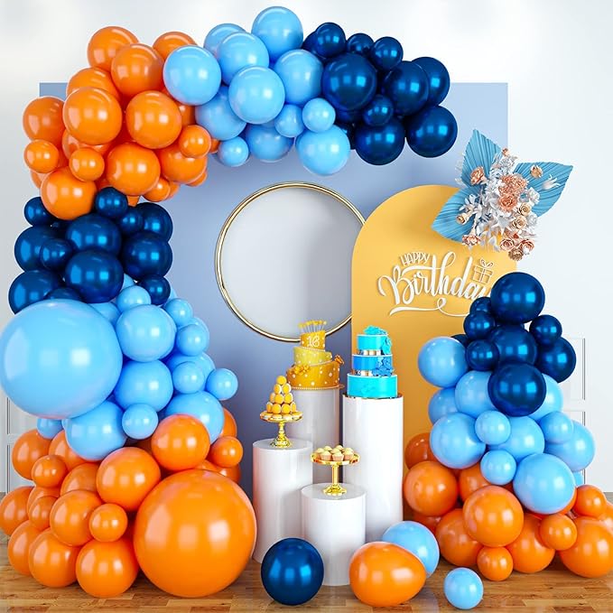 Blue Balloons Garland Arch Kit, Navy Blue and Orange Balloon Arch Kit, Orange Latex Balloons Party Balloon For Birthday Decoration Wedding Baby Shower Engagement DIY Decoration Party Supplie