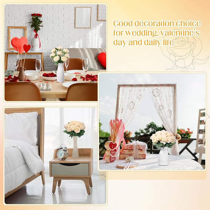 Hotop 20 Pcs Artificial Rose Flowers with Long Stem, Real Lifelike Silk Realistic Plastic Bouquet Roses Bulk for Home Decor Bridal Wedding Party Table Centerpieces Decorations(Champagne)