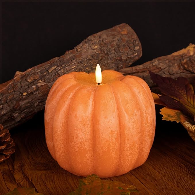 Fall Decorations for Home - Fall Decor - Flickering Flameless Wax Pumpkin LED Candle with Timer Remote Control- Thanksgiving Gifts - Autumn Farmhouse Rustic Harvest Decor for Tiered Tray Table Indoor