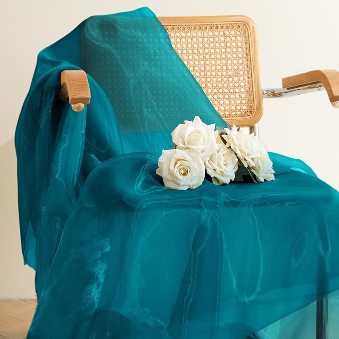 P Pothuiny Sheer Organza Fabric by The Yard, 10 Yards x 60 Inch Wide Bridal Teal Organza Tulle Fabric Roll Shiny Gauze Fashion Dress Sewing Craft for Wedding Party Decorations Backdrop