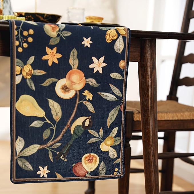 bilin gaier Linen Blue Table Runner 63 Inches Long,Wrinkle-Resistant Vintage Rustic Farmhouse Floral Table Runners,Decor Luxury Vintage Runner Table Cloth for Coffee & Dining Table,12"x63"-Dewey B