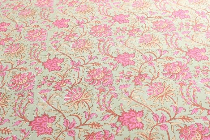 Ridhi Pistachio Green Hand Block Print Cotton Rectangle Tablecloth 90" x 60" inches Reusable Table Cover Decorative Everyday Use for Dining Room, Farmhouse, Home Gift for Spring, Mother's Day