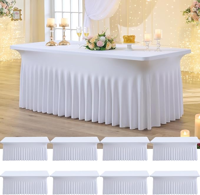 8 Pack Spandex Tablecloth for 6 Foot Rectangle Tables, Wrinkle Free Stretch Table Cloths 6ft Fitted Table Cover Desk Skirt for Parties Weddings Birthday Banquet Baby Shower