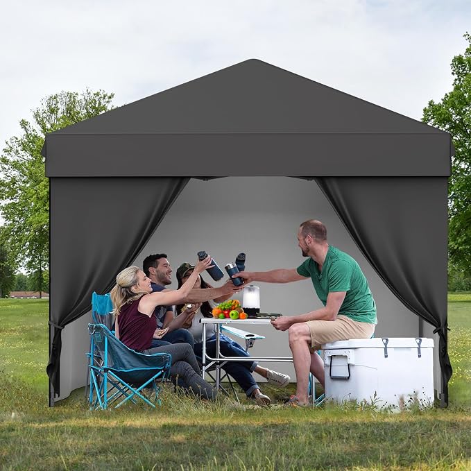 10X10 Pop Up Canopy Tent with 4 Sidewalls, Heavy Duty Commercial Instant Shelter, One-Person Quick Setup Outdoor Party Tent, Water-Resistant & Portable for Outdoor Events, Camping, Black