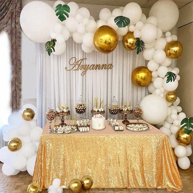 MoKoHouse Tablecloth Rectangle 90x156 Gold Sequin Table Cloth Seamless Glitter Fabric for Home Party Wedding Decor Christmas Decorations