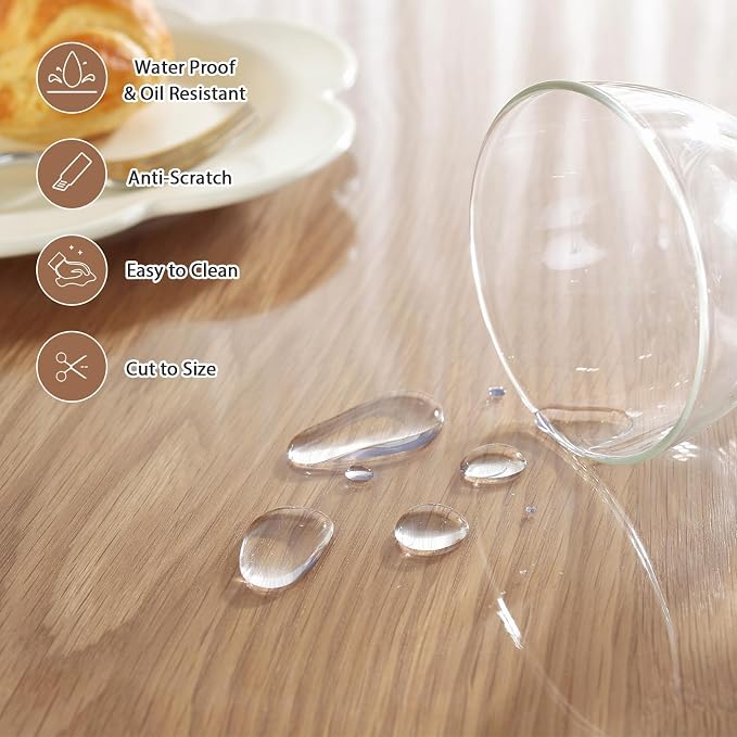LovePads Round Clear Table Cover Protector 59 Inch, 2mm Thick Table Protector for Dining Room, Waterproof Plastic Cover PVC Vinyl Tablecloth, Circle Tabletop Protective Pad for Furnture Surface